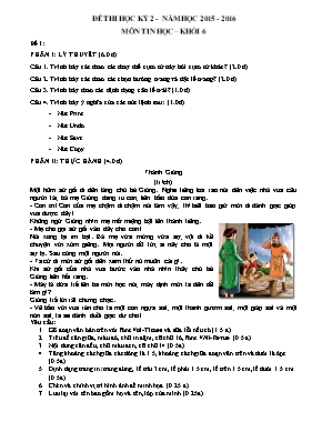 Đề thi học kỳ I môn Tin học Lớp 6 - Đề 1 - Năm học 2015-2016
